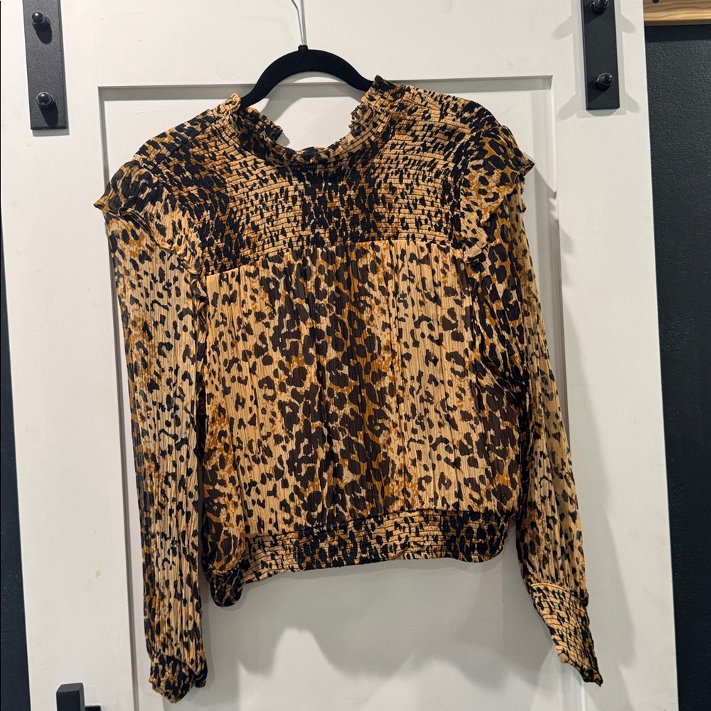 Free People l Roma Black and Gold Leopard Print Blouse - Picture 5 of 8